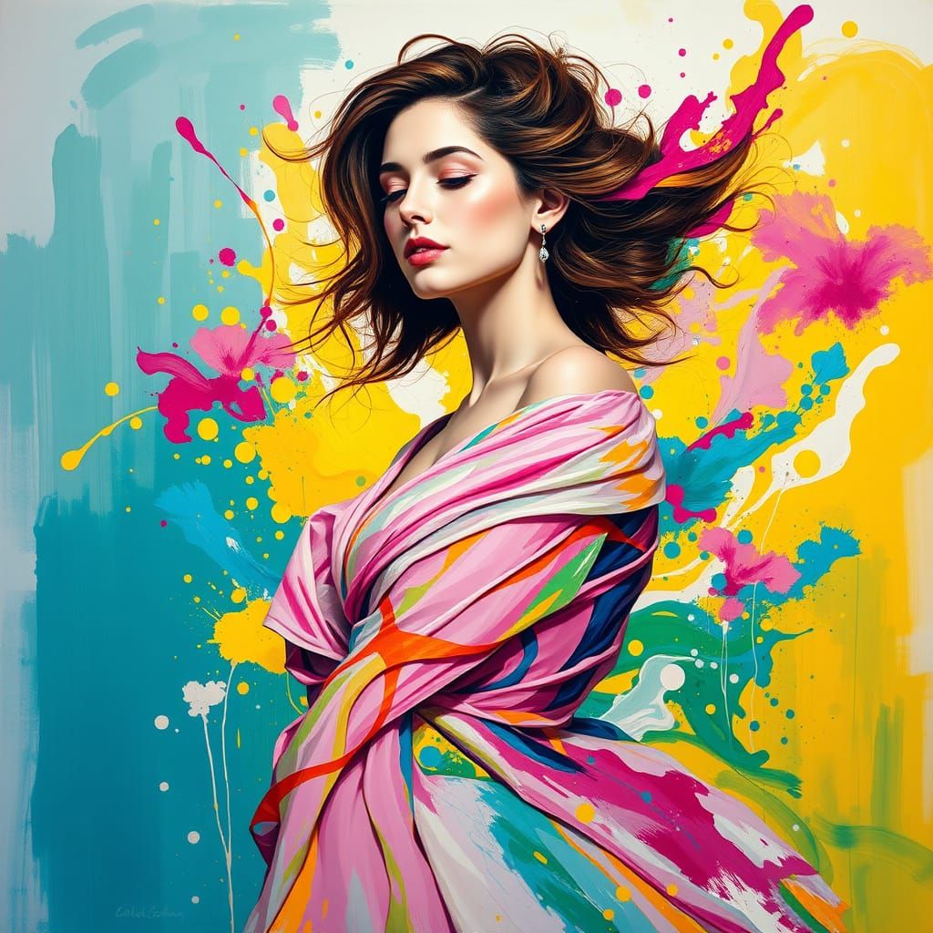 Ethereal Woman in Vibrant Color Explosion