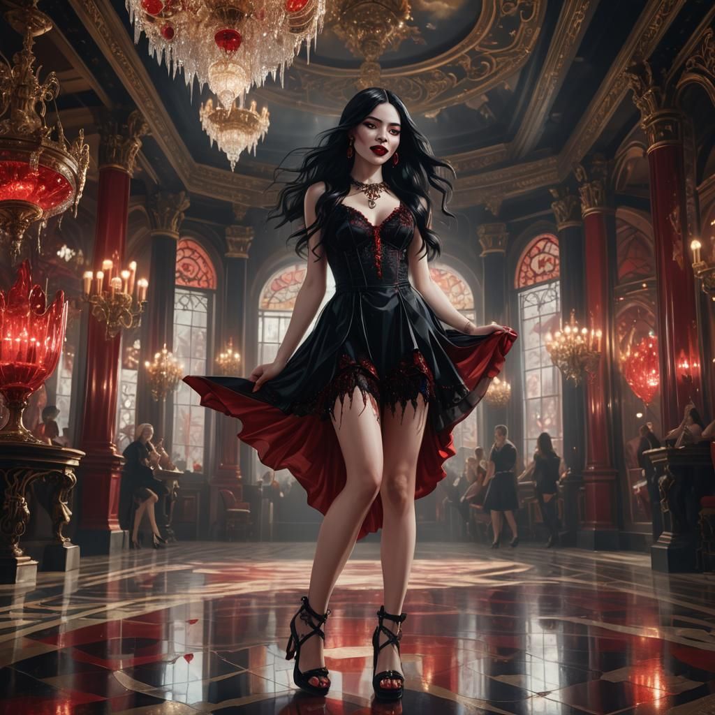 Vampire Woman in Ballroom, Fantasy Art