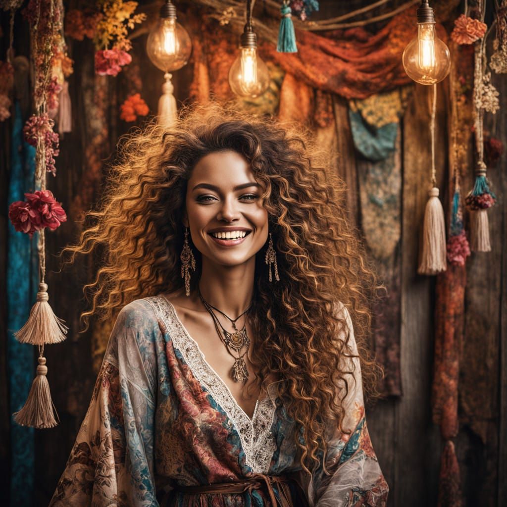 Whimsical Boho Goddess Radiates Joy in Vibrant, Fantastical ...