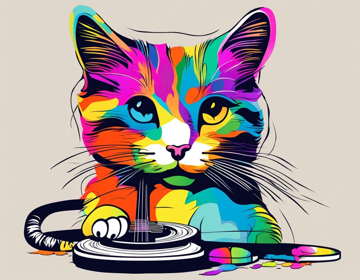 Multicolor Cat and Mouse Playful Scene