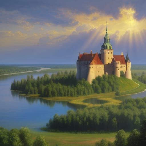 Trakai Castle Illuminated by Golden Light