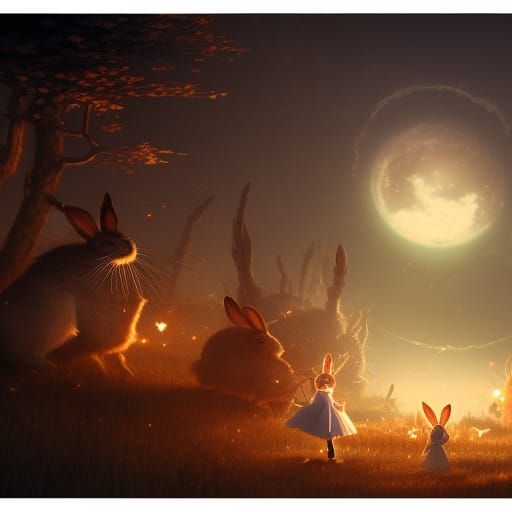 Alice's Wonderland with Rabbits: A Dark Fantasy