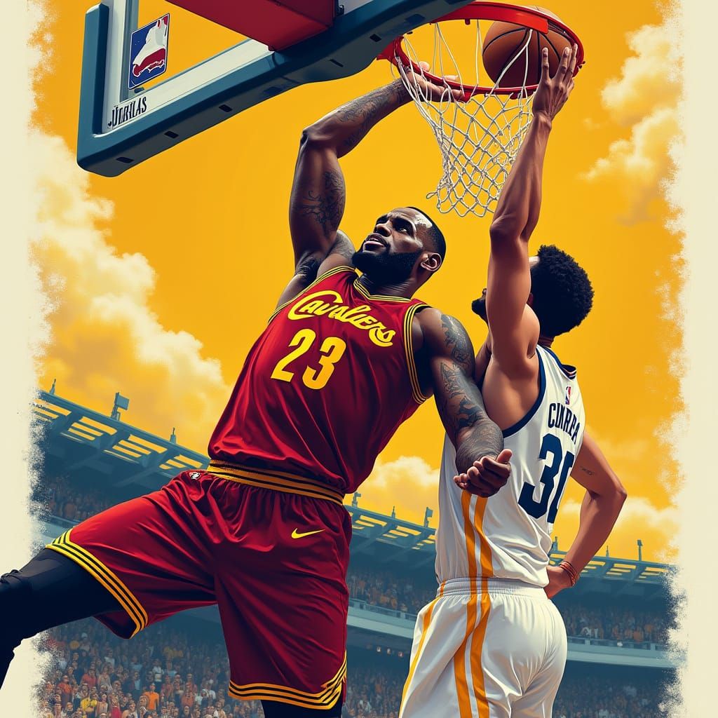 LeBron Dunks on Curry: Dynamic Sports Illustration
