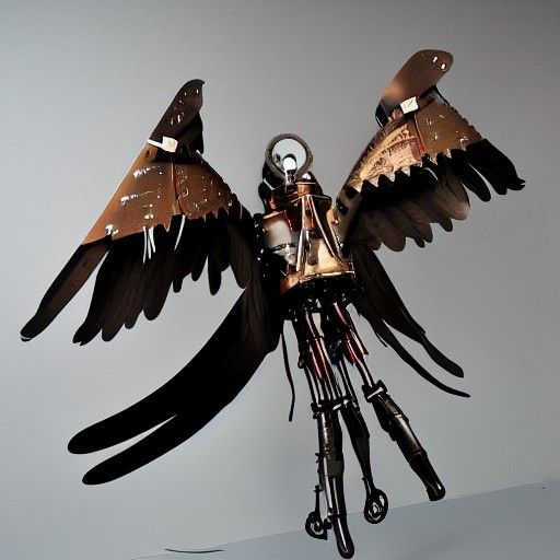 Steampunk Bird Exoskeleton in Freefall