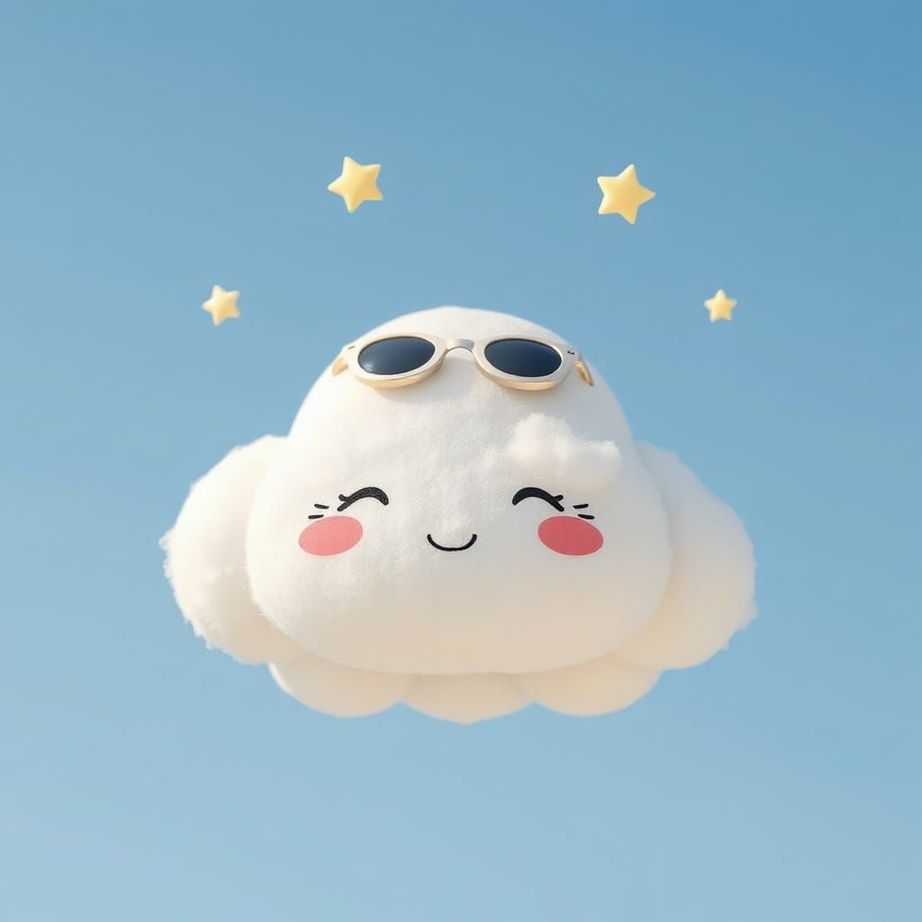 Kawaii Cloud Floats in a Pastel Sky