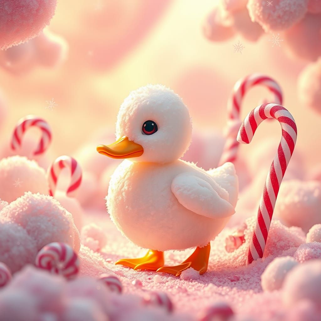 Marshmallow Duck in Sugary Candyland: Whimsical Illustration