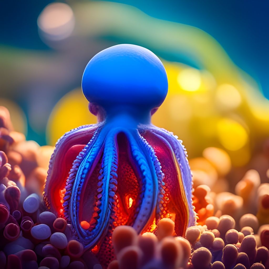 Colorful Octopus in Glass Bottle Underwater Photography