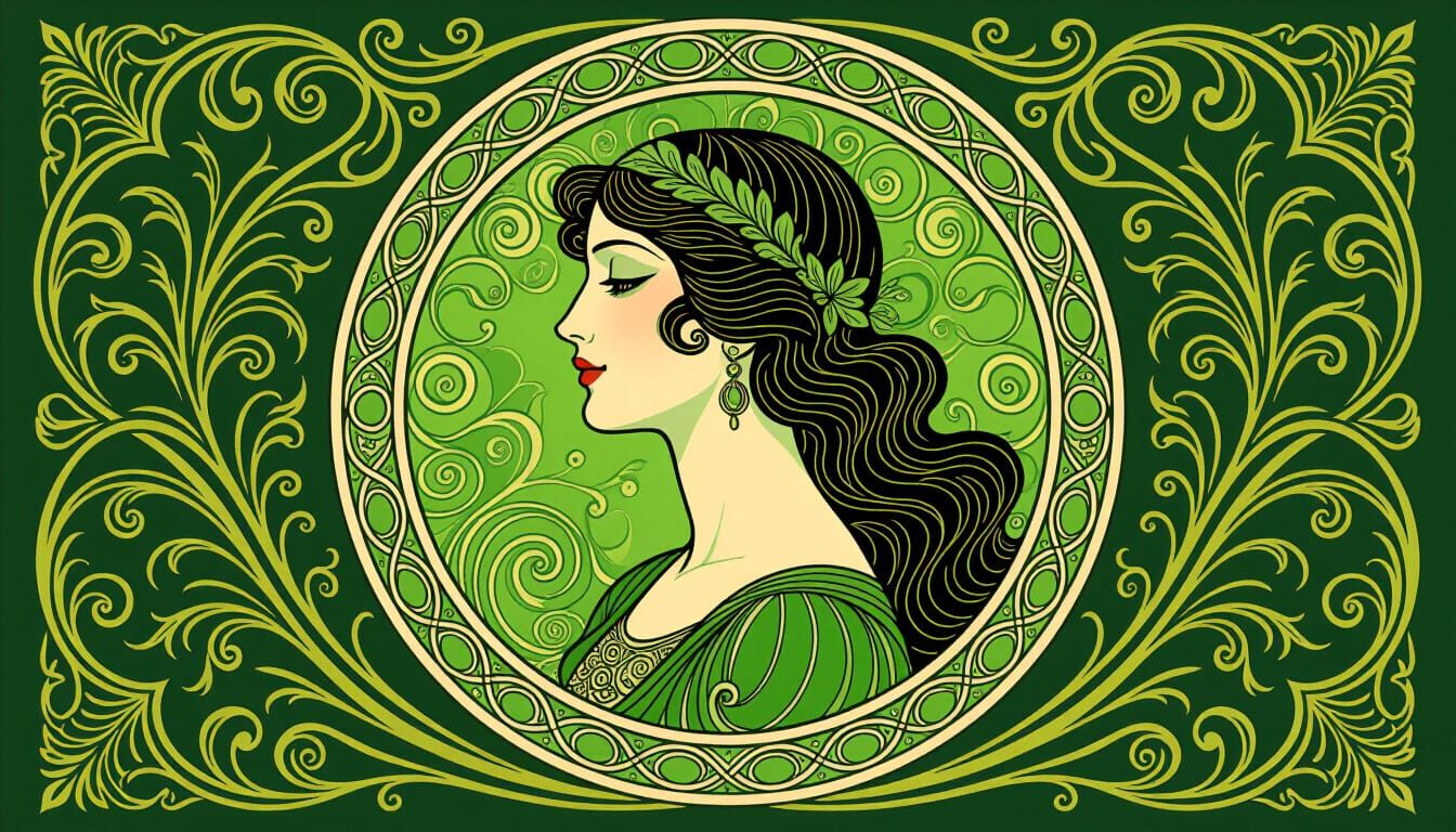 Art Nouveau Green Botanical Design
