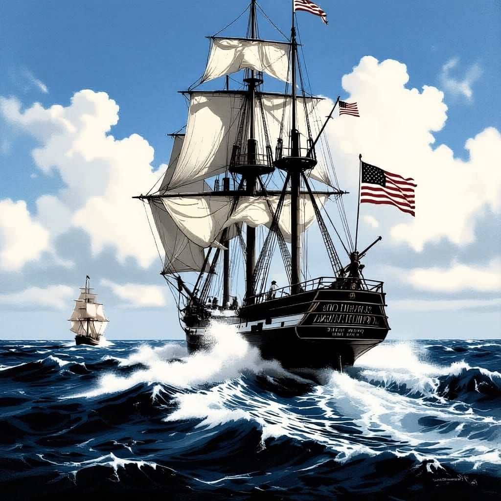 USS Constitution Sailing Through Turbulent Atlantic Ocean