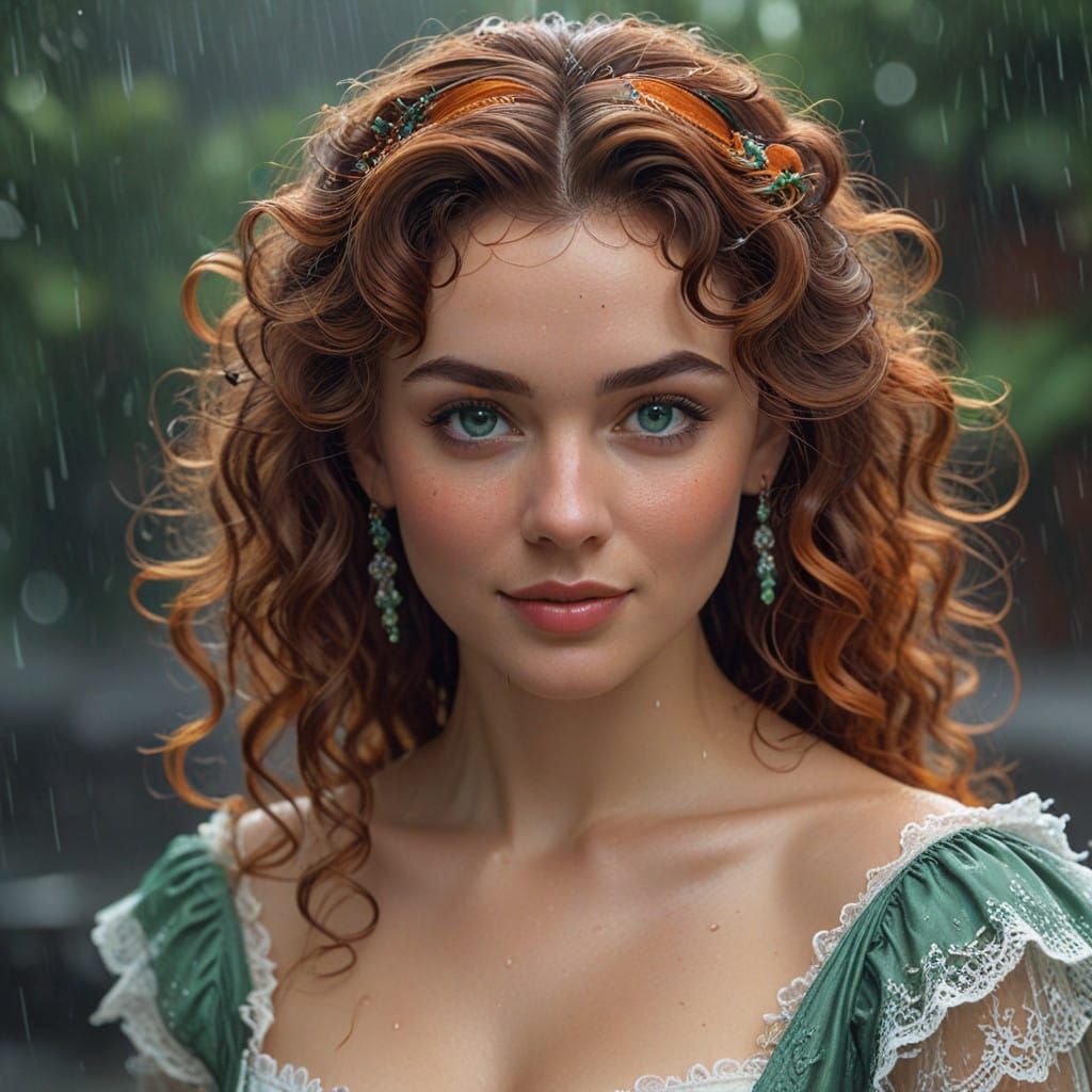 Ethereal Victorian Countess Dances Under Rainy London Skies