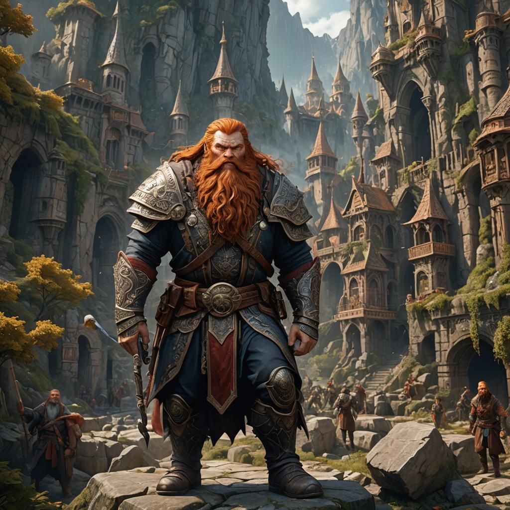 Muscular Dwarf Giant with Red Beard, Detailed Digital Art