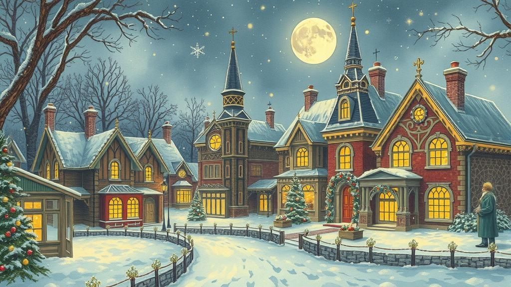 Victorian Christmas Town in Snow Globe Style