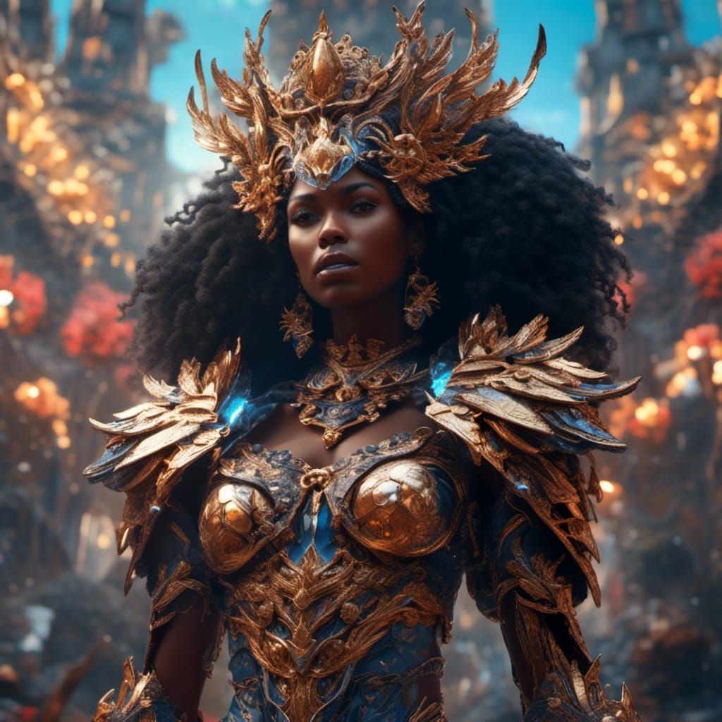 Melanin Queen in Fighting Gear: Detailed Matte Painting