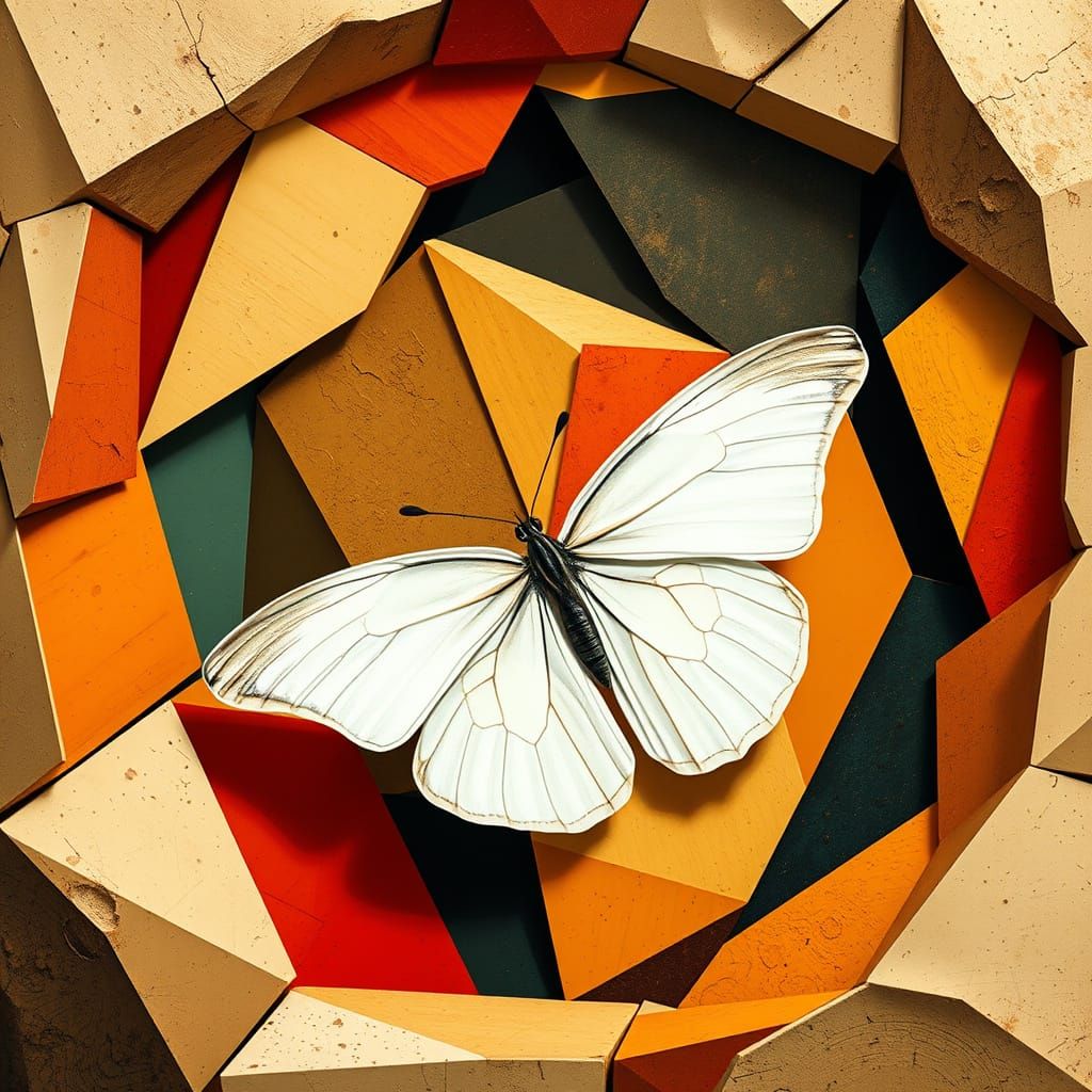 Butterfly in Well: Cubist Geometric Abstraction