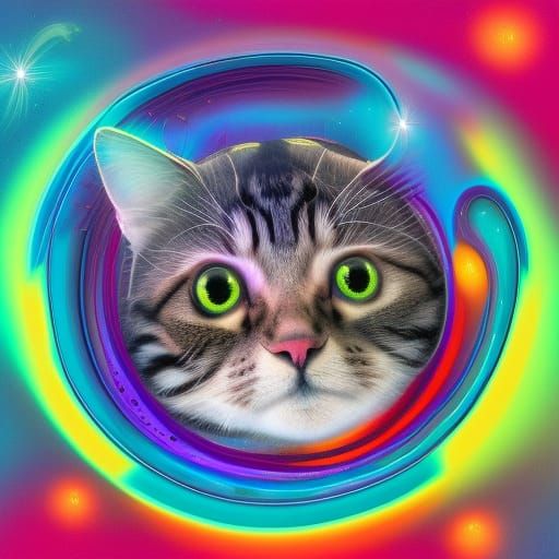 Donut Cat: Holographic Astral Cosmic Illustration