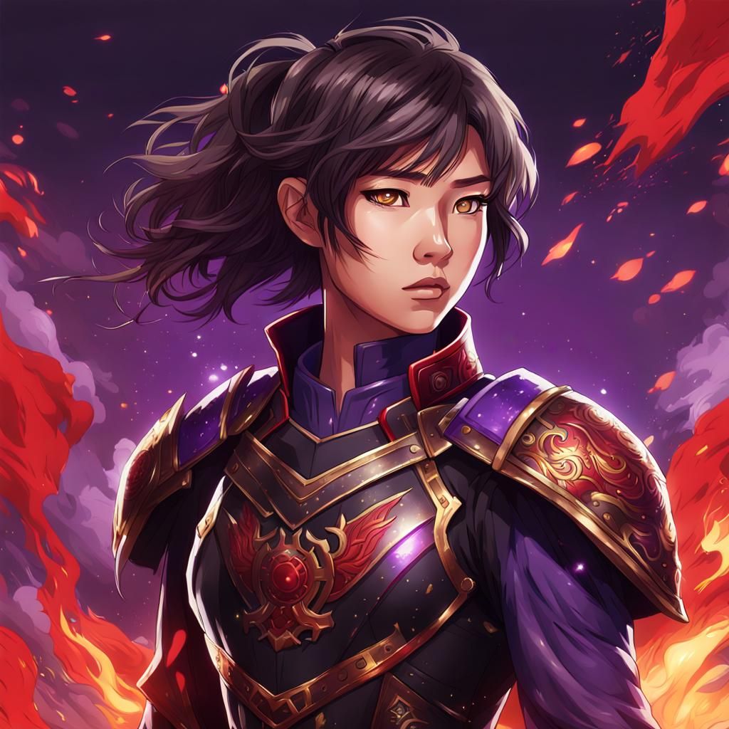 Anime Girl Superhero with Purple Fire Powers