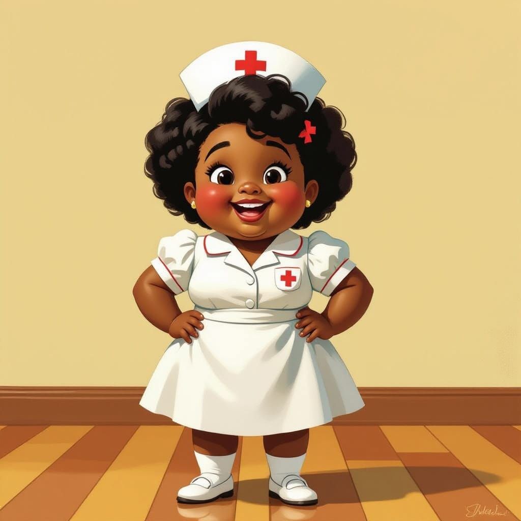 Joyful Black Girl in 1960s Nurse's Uniform