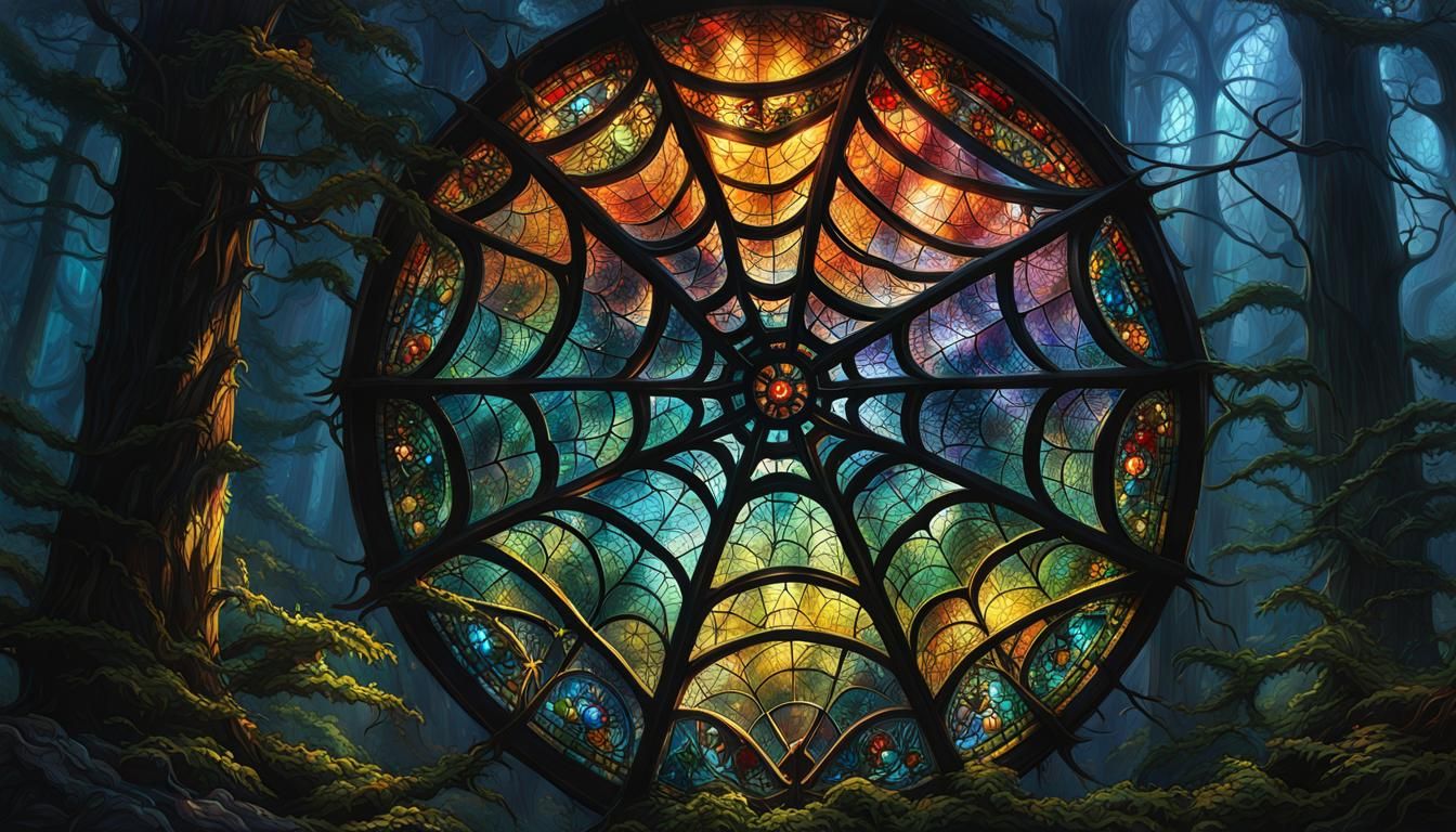 Intricate Spiderweb in Dark Forest, Knightcore Digital Paint...