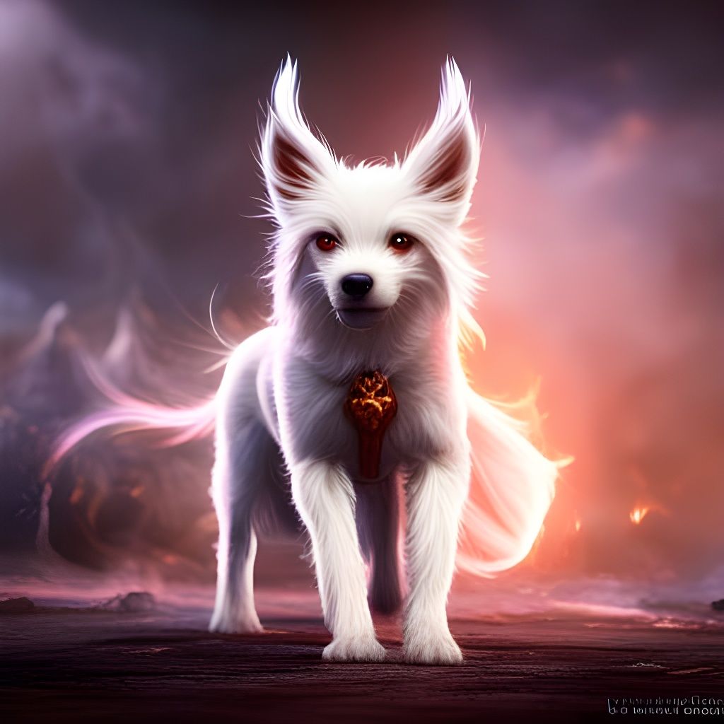 Ghostly White Dog Engulfed in Fire