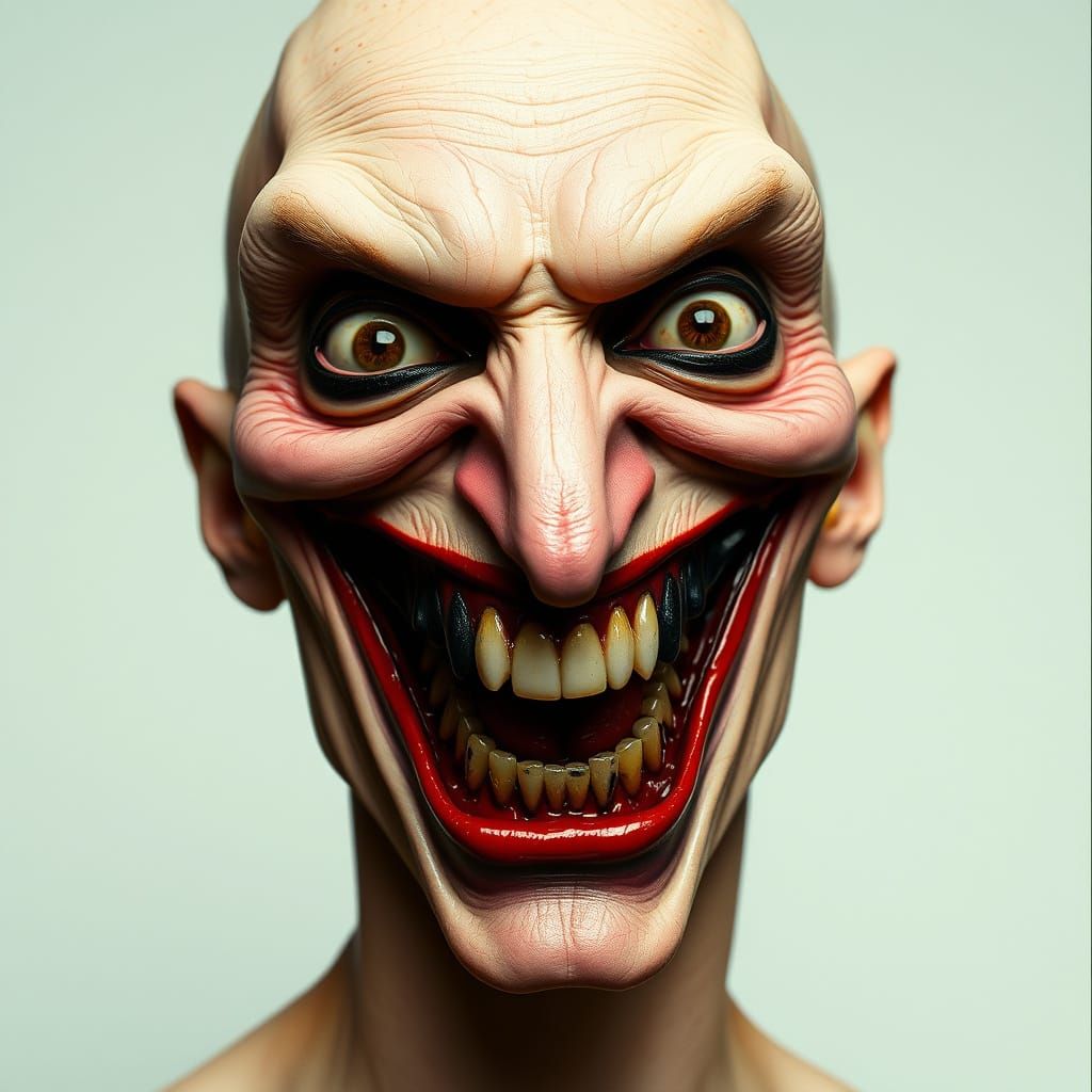 Distorted Portrait with Sinister Smile