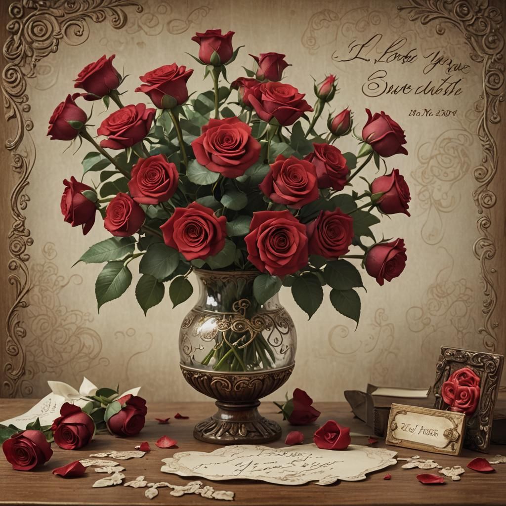 Romantic Roses Still Life in Hyper-Realistic Style