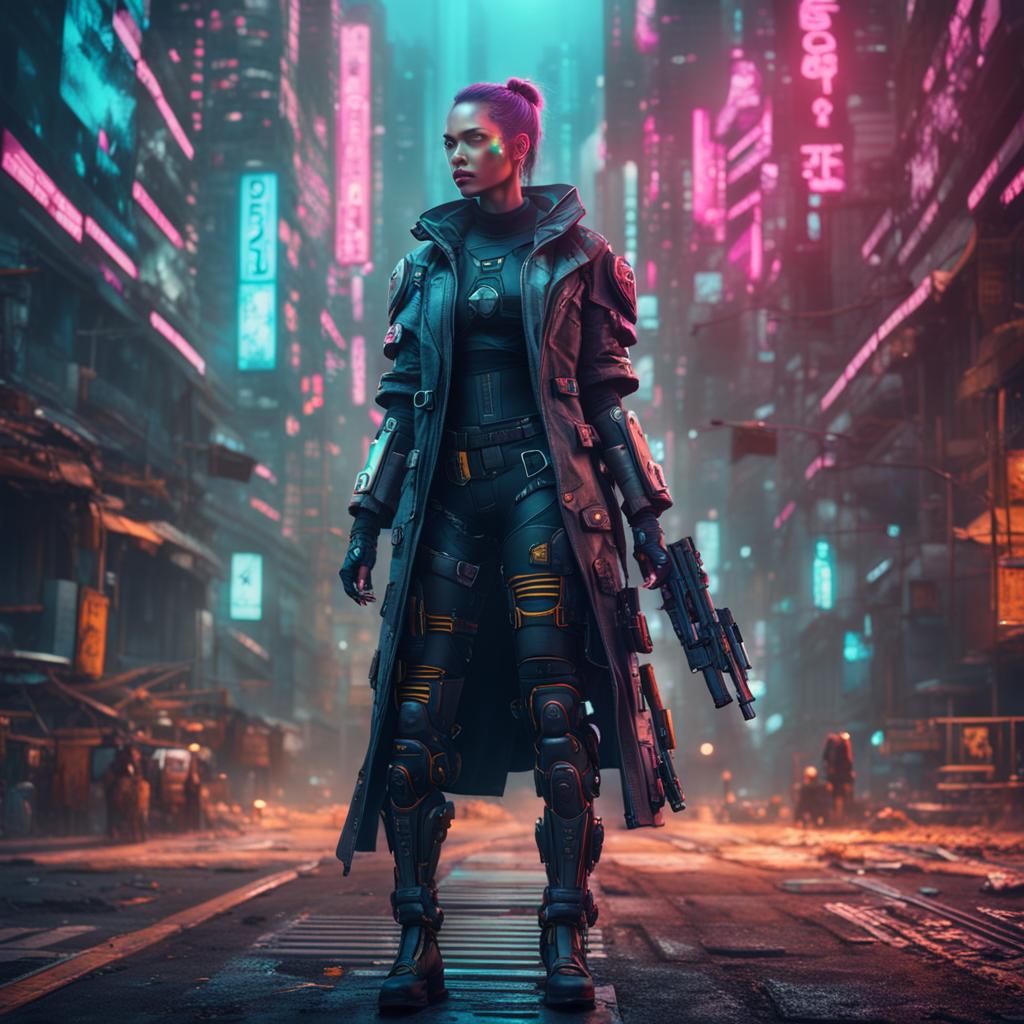 Beautiful Cyberpunk Woman in Detailed Matte Painting