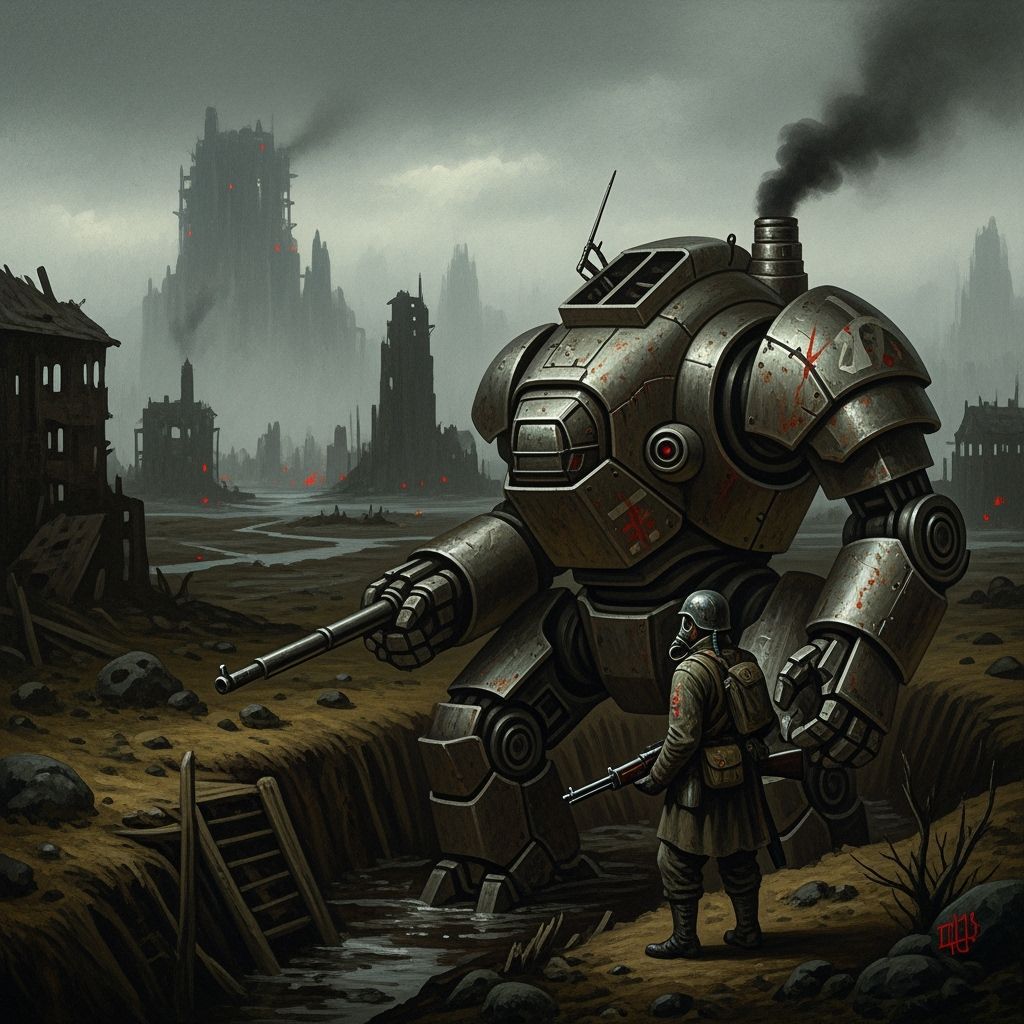 Grimdark War Scene with Mechs