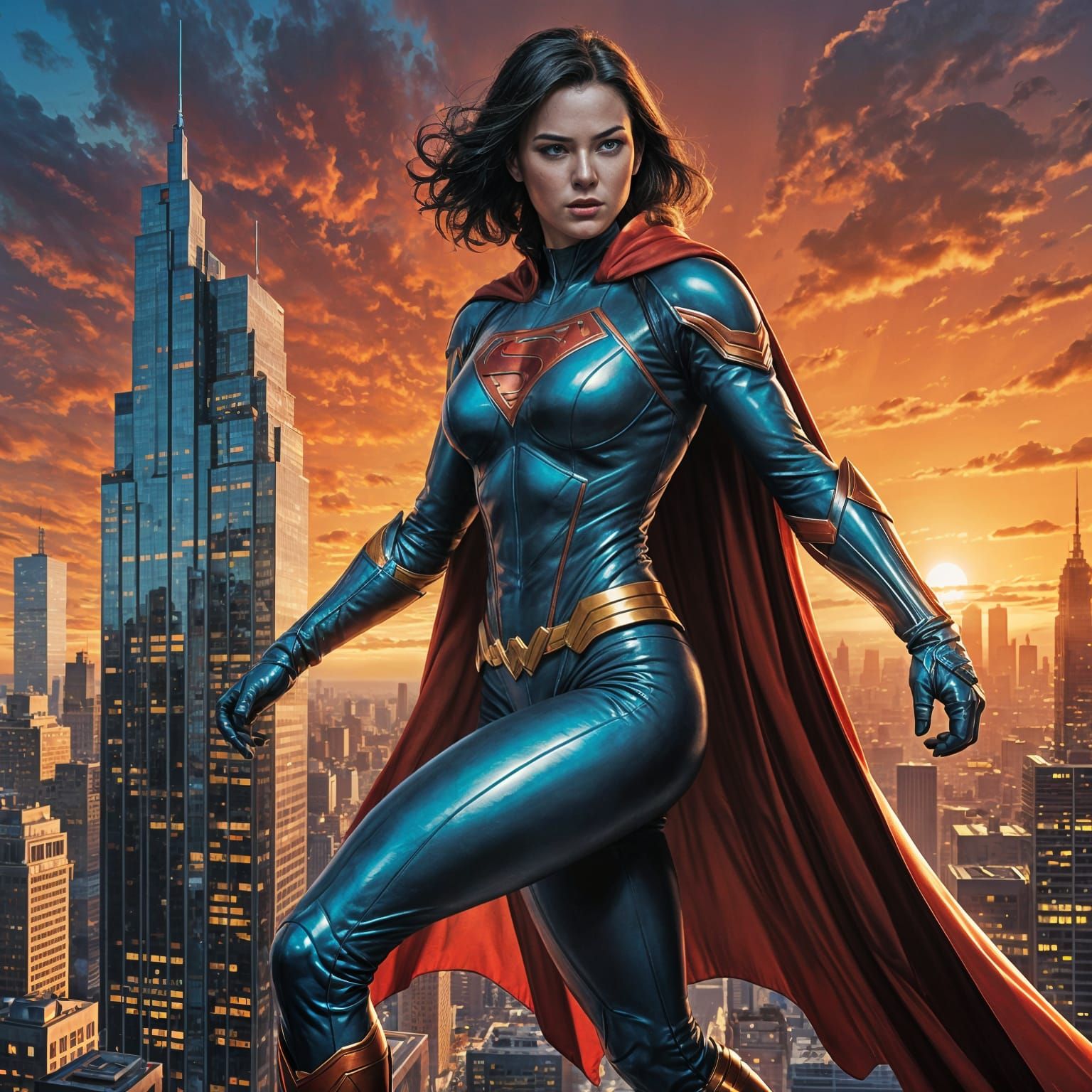 Powerful Female Superhero in Metallic High-Tech Suit