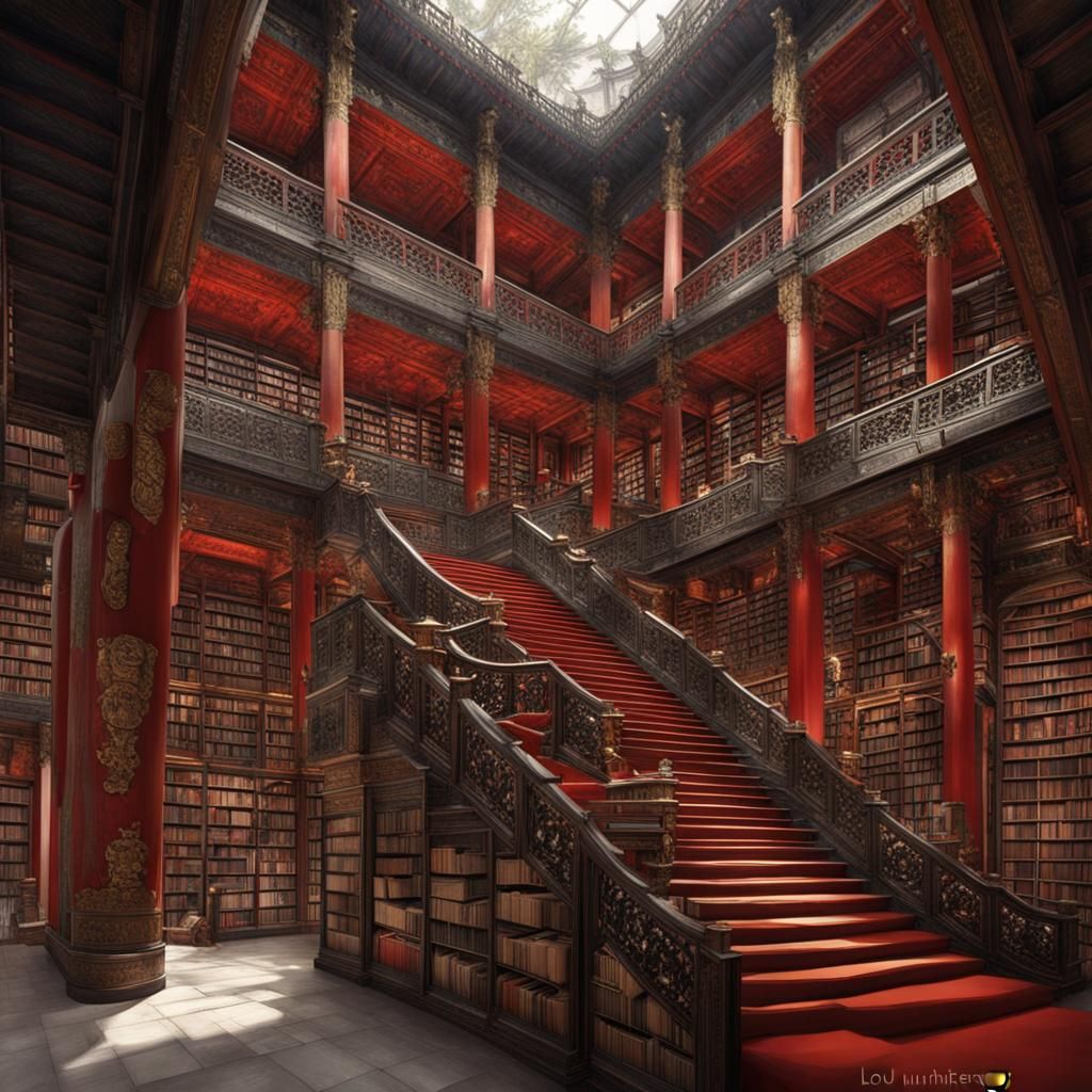 Chinese Bookstore with Illusionary Mirrors and Staircases