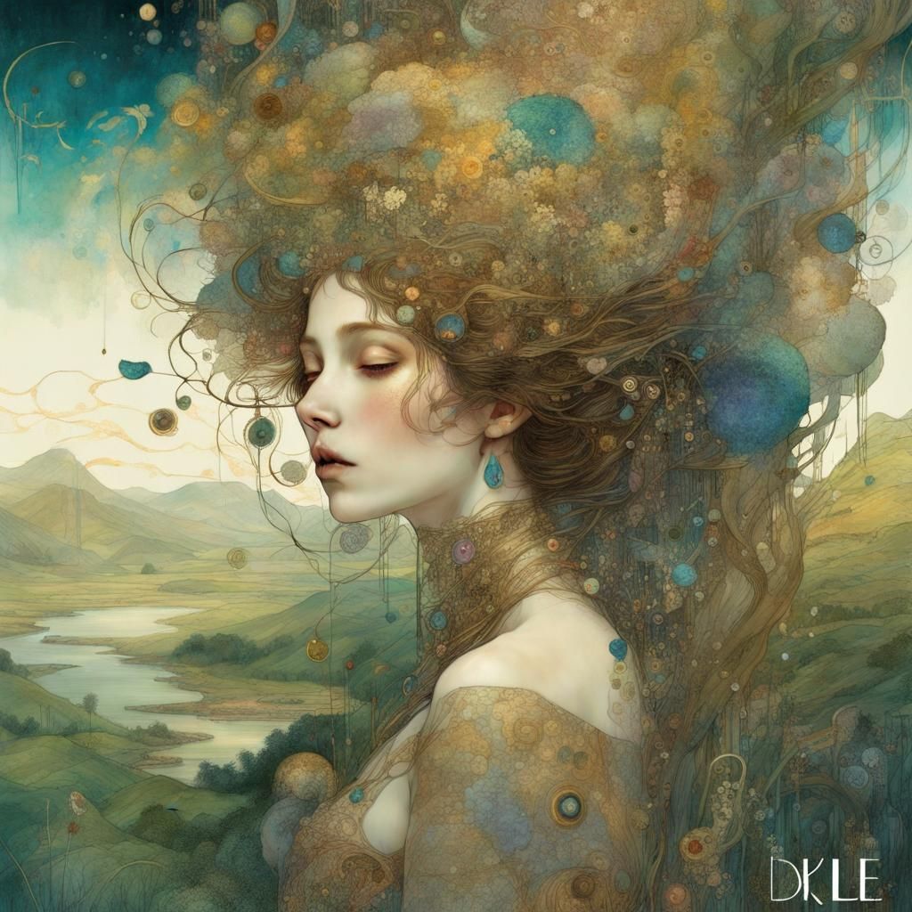 Fairy Tale Landscape in Gustav Klimt Style