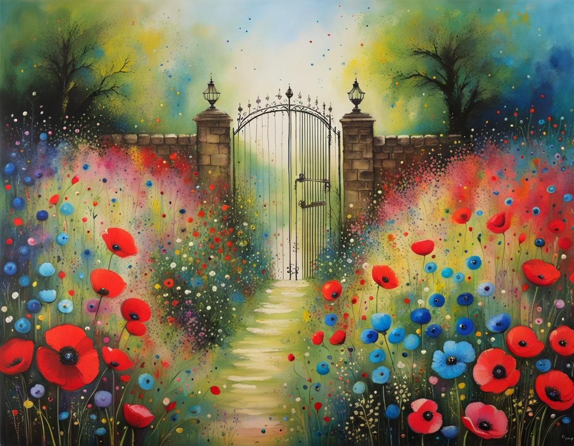 Spring Garden Beyond Secret Gate, Impressionist Style