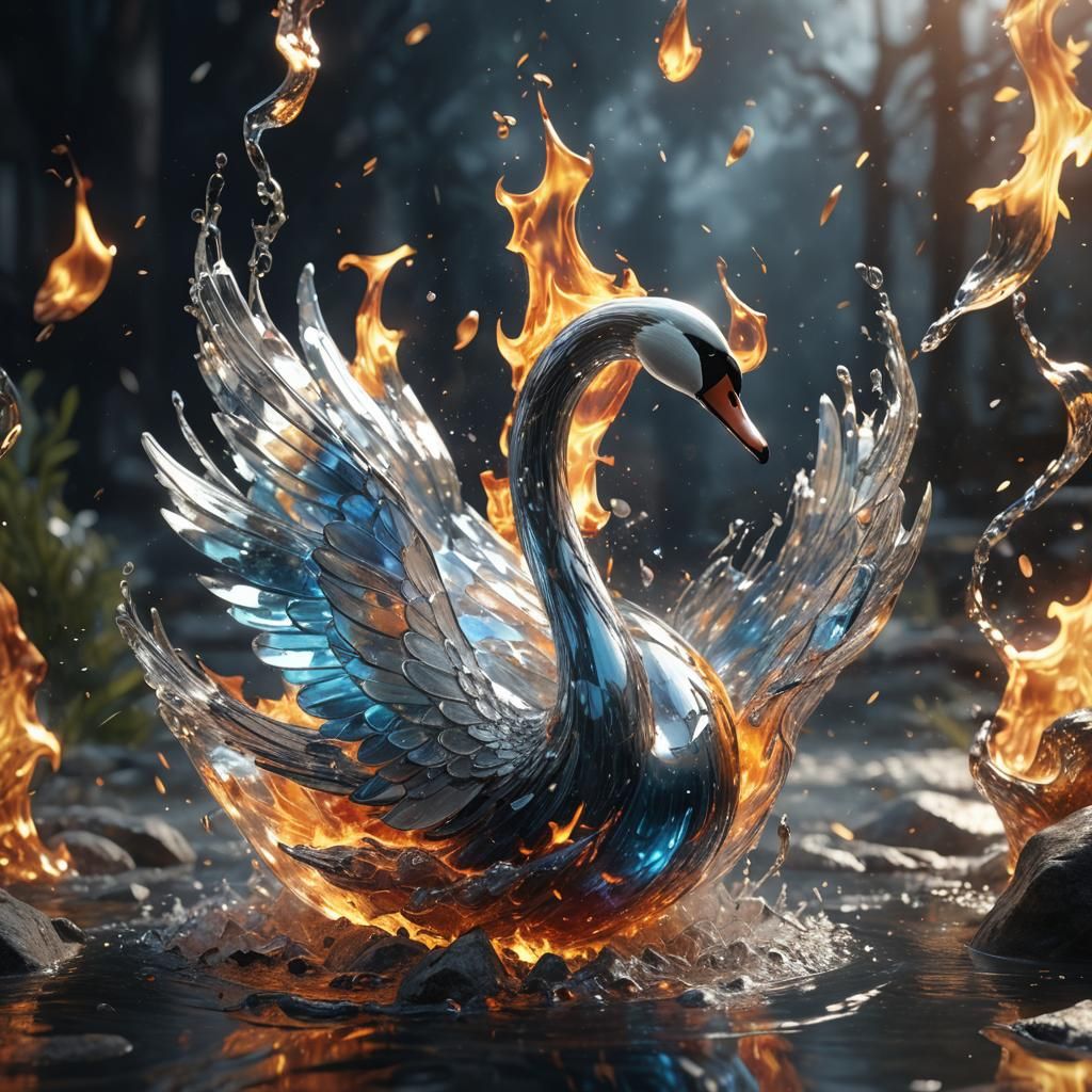 Glass Swan Engulfed in Fire Shatters