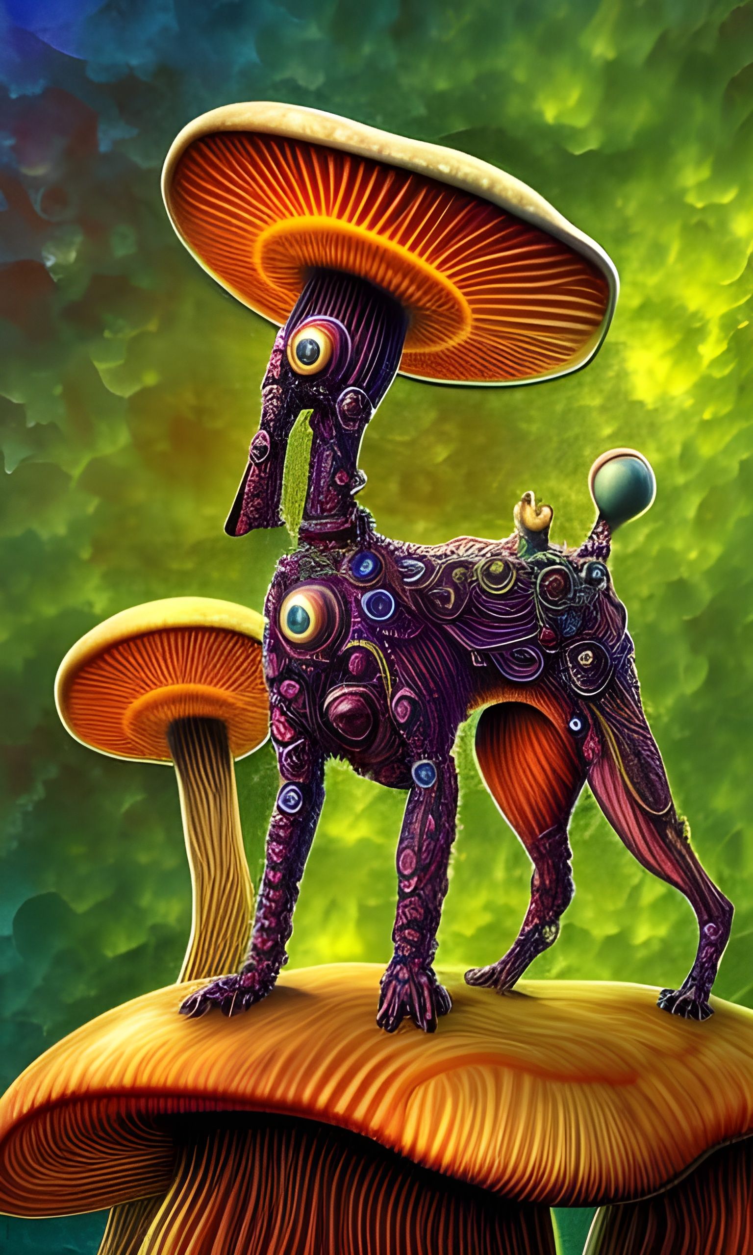 Surreal Dog Shaman on Mushroom, 3D Render