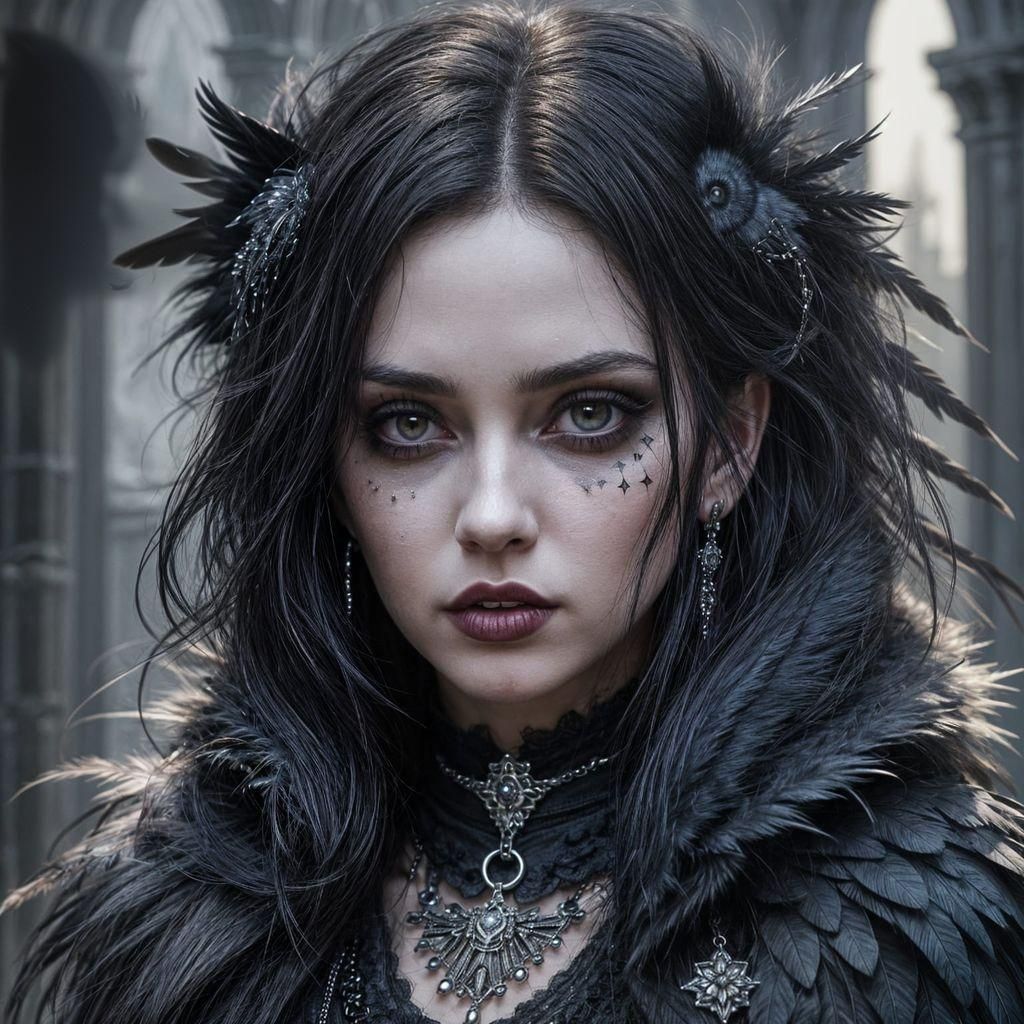 Angelic Goth Girl with Piercings in Matte Painting