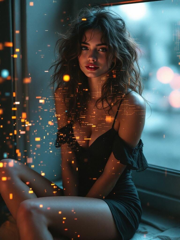 Glitch Art Fusion: Woman in Digital Reality Overlay