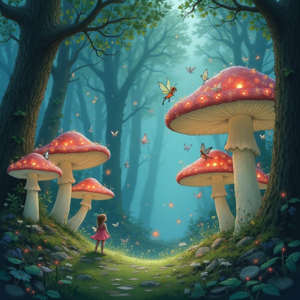 Enchanted Forest: Fairies and Bioluminescent Mushrooms
