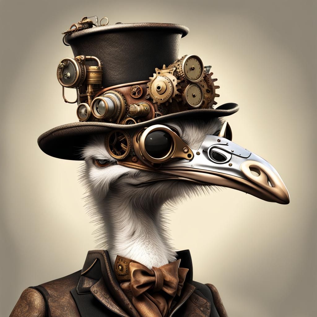 Steampunk Ostrich with Monocle and Engine