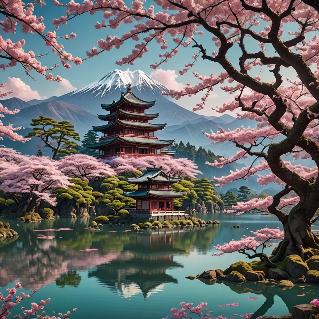 Sakura Tree with Flying Ninjas: Digital Matte Painting