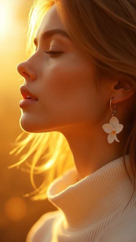 Woman Bathed in Molten Sunlight at Golden Hour