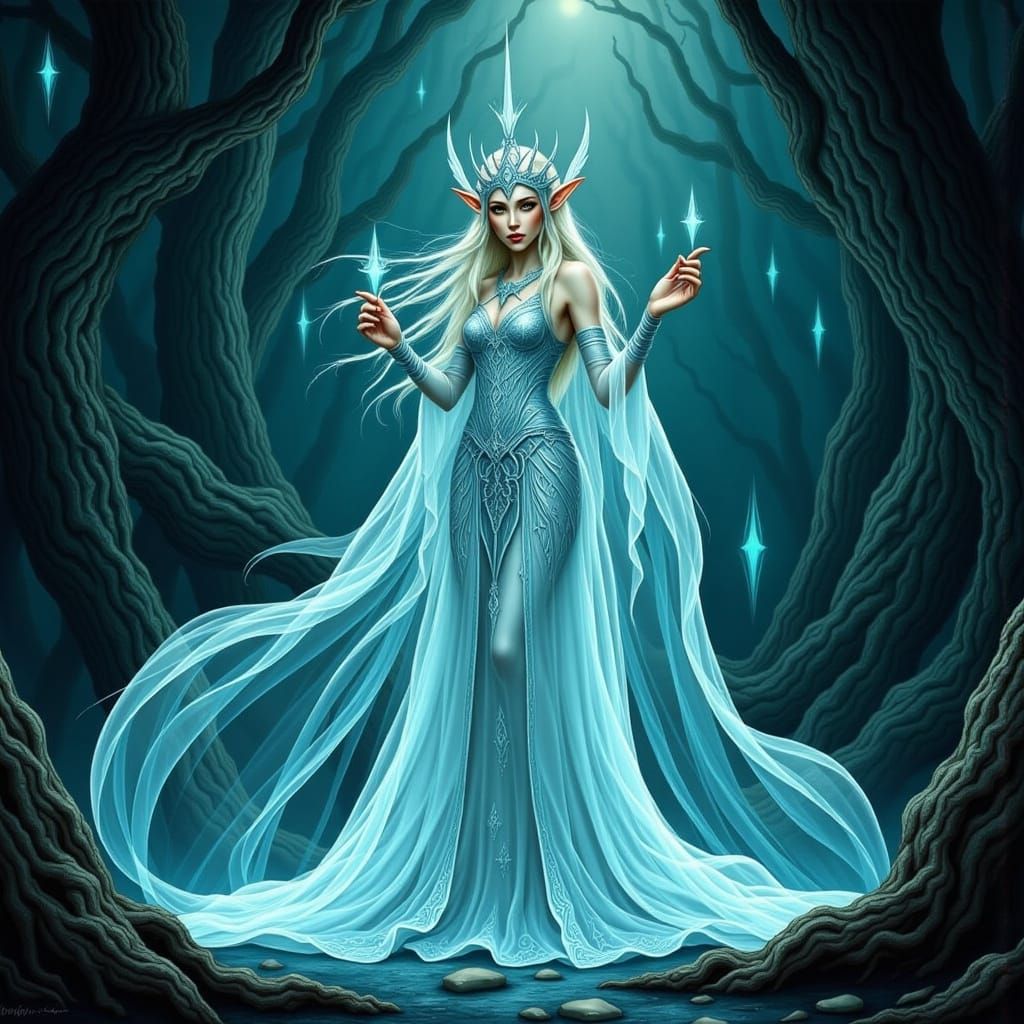 Ethereal Elf Bride in Bioluminescent Cavern