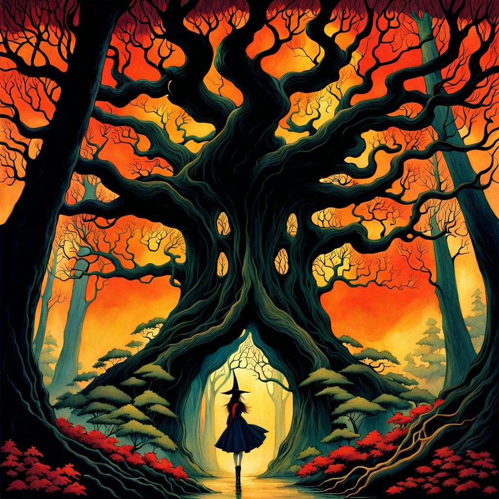 Whimsical Mystical Forest in Vintage Watercolor Style