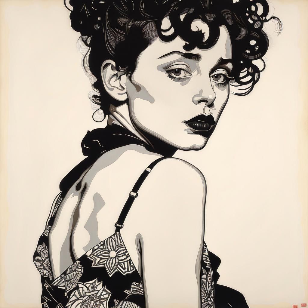 Evocative Portrait of Regret in Graphic Style