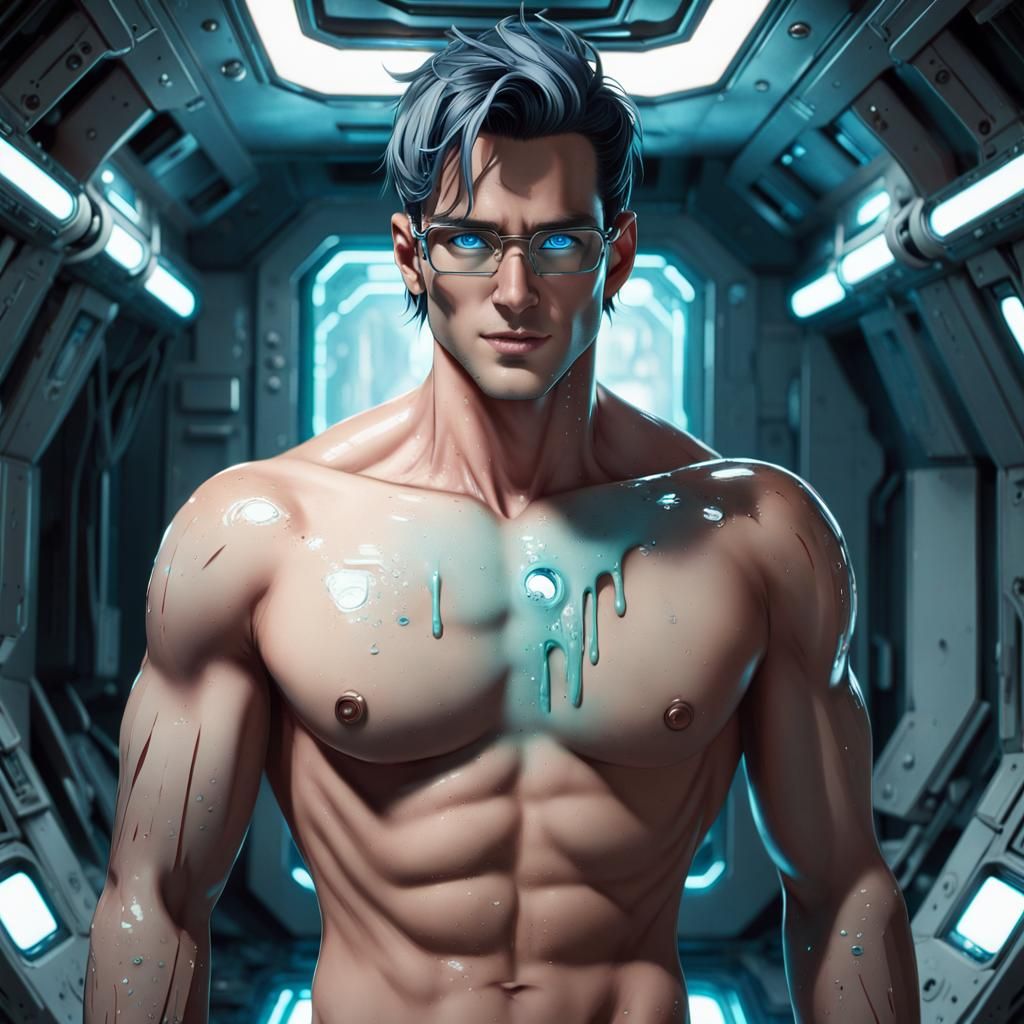 Dripping Wet Android Hunk Repairs Himself
