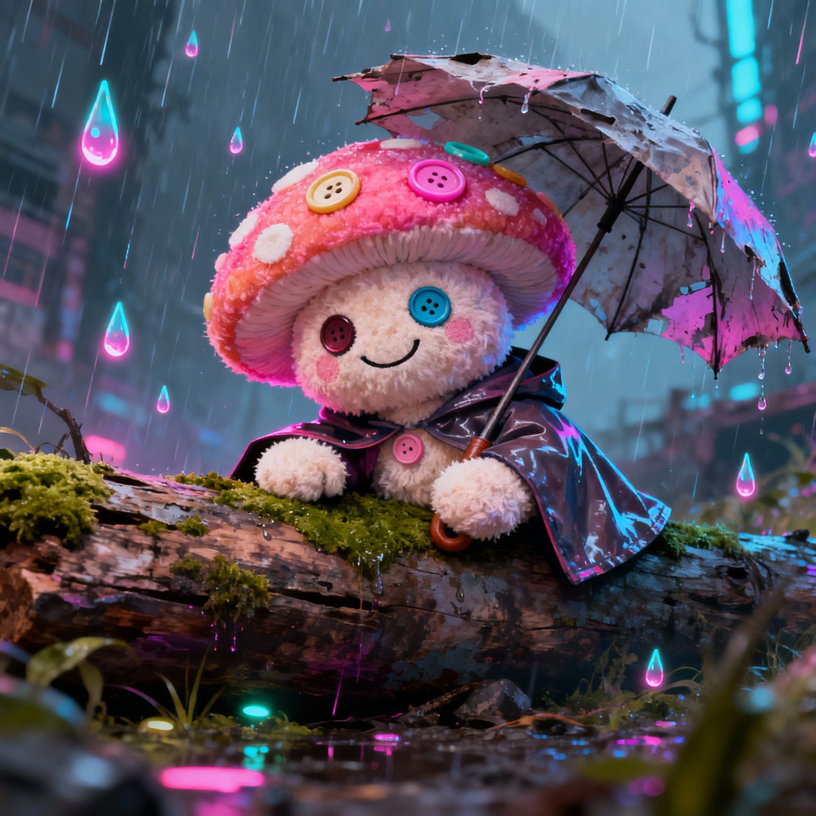 Mushroom Plush Toy in Acid Rain, Whimsical Candy Style