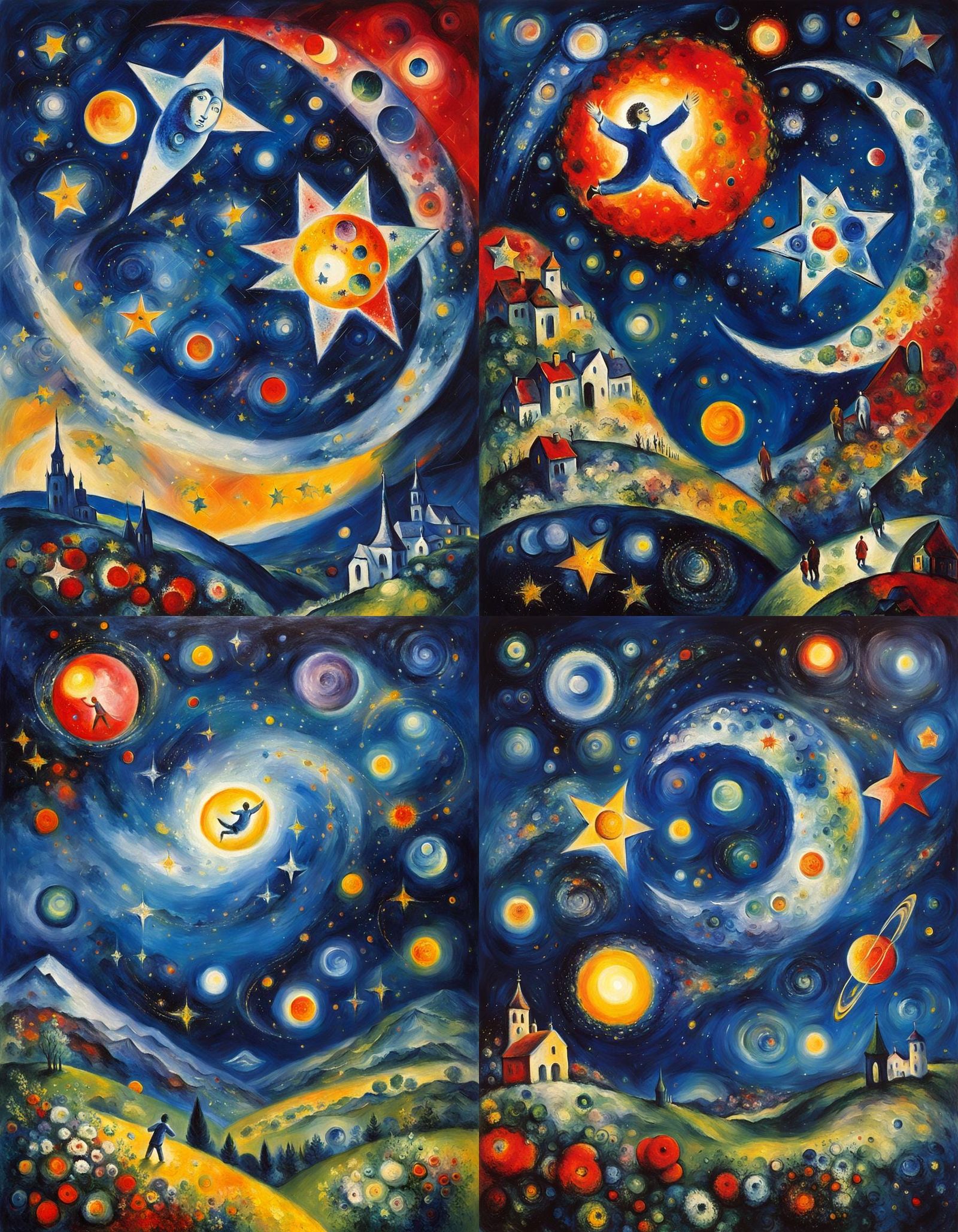 Chagall Style Starry Dreamscape Oil Painting