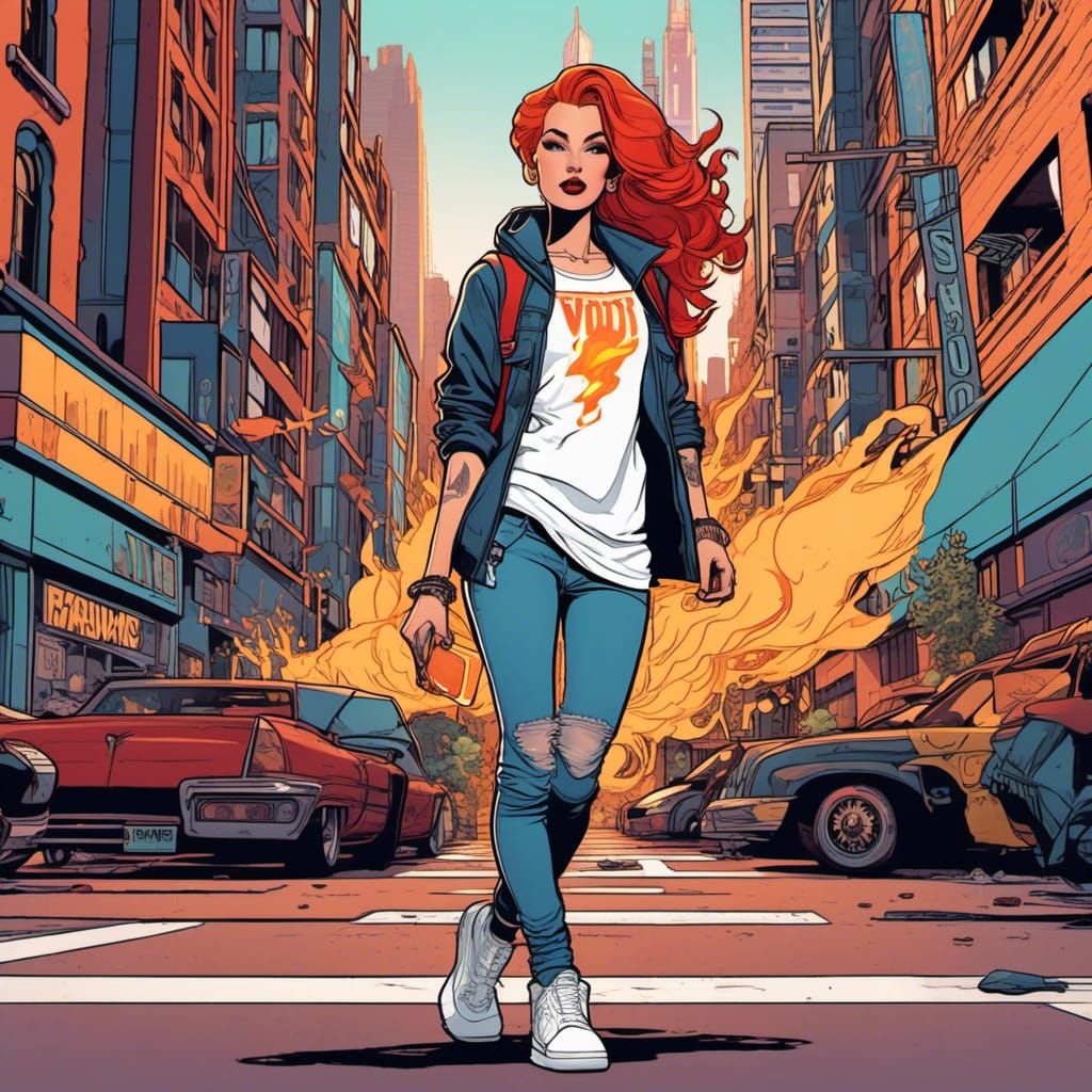 Urban Hip-Hop Red Riding Hood in Pop Art Style