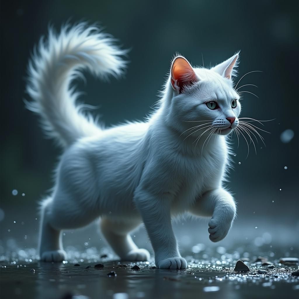Majestic Silver Cat in Mystical Setting