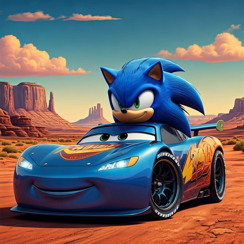 Sonic as Pixar's Cars Racer in Radiator Springs