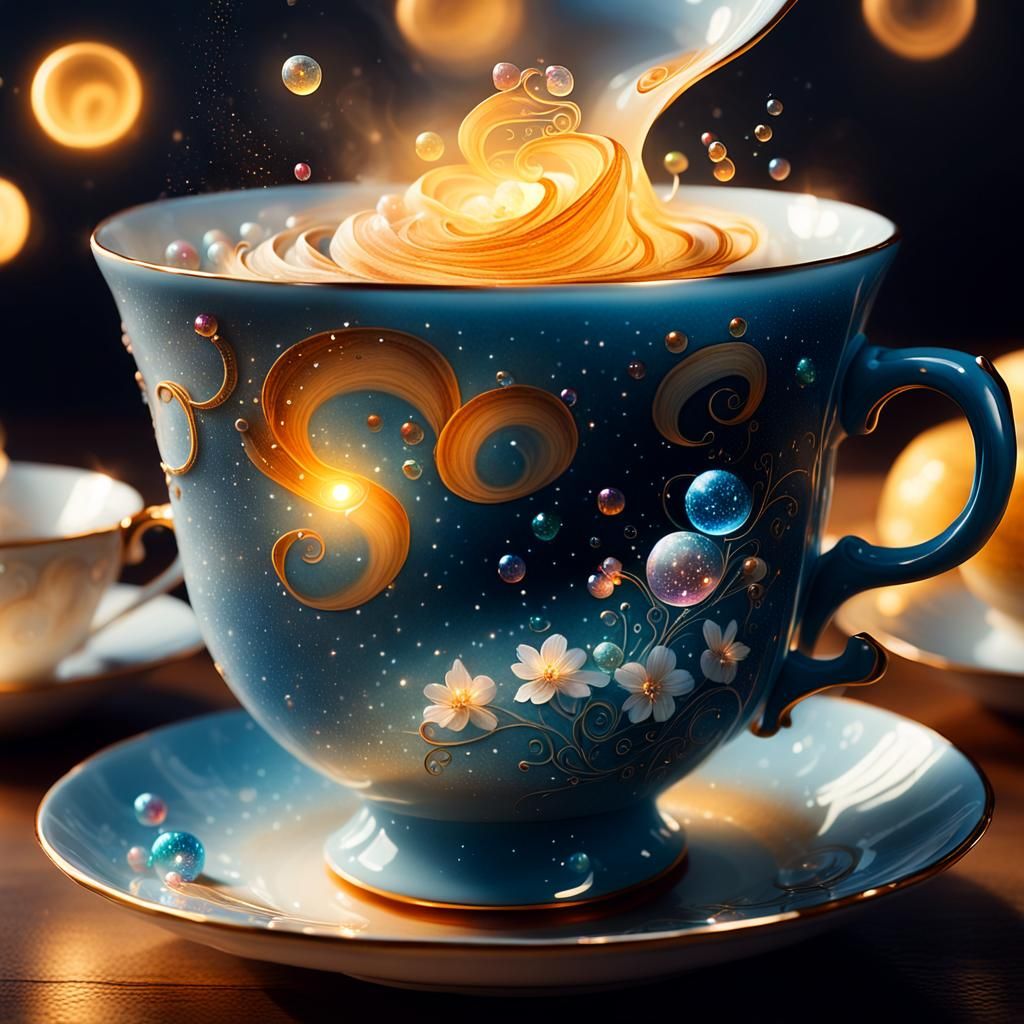 Ethereal Teacup Still Life with Dreamlike Reflections