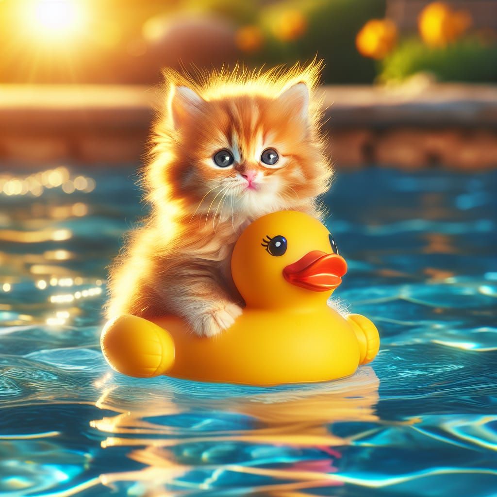 Innocent Kitten Soaks Up Summer Fun on Giant Rubber Duck